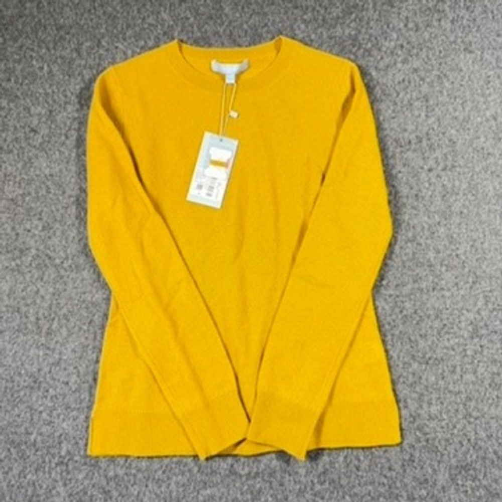 NWT Antonio Melani Women Mustard Yellow 100% Cashmere Crew Neckβ Sweater XS